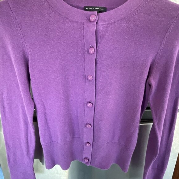 Cardigan Silk Cashmere Blend Banana Republic PurpleButtons Sweater L/S Women XS - Picture 4 of 15